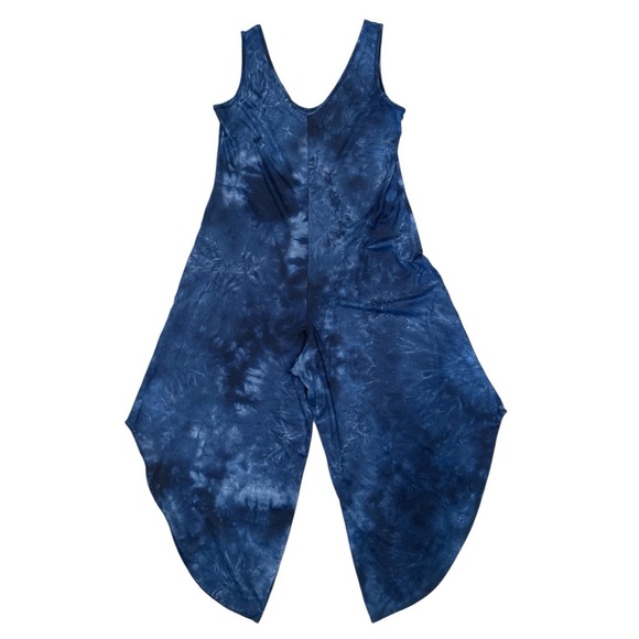 Tiana B Blue Tie Dye Asymmetrical Jumpsuit Stretch Boho Artwear - Picture 5 of 7